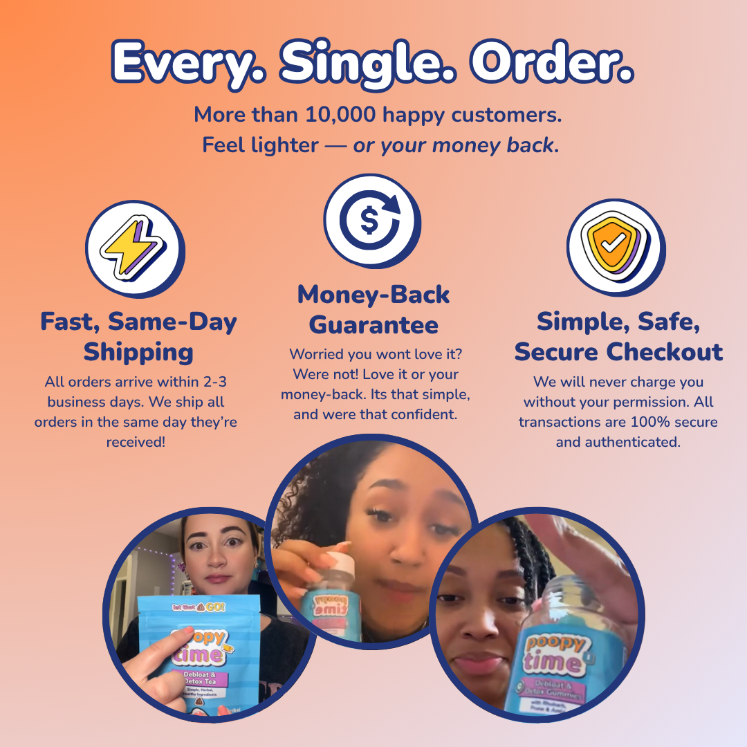 Advertisement for a product with text about fast shipping, money-back guarantee, and secure checkout on a pink background.